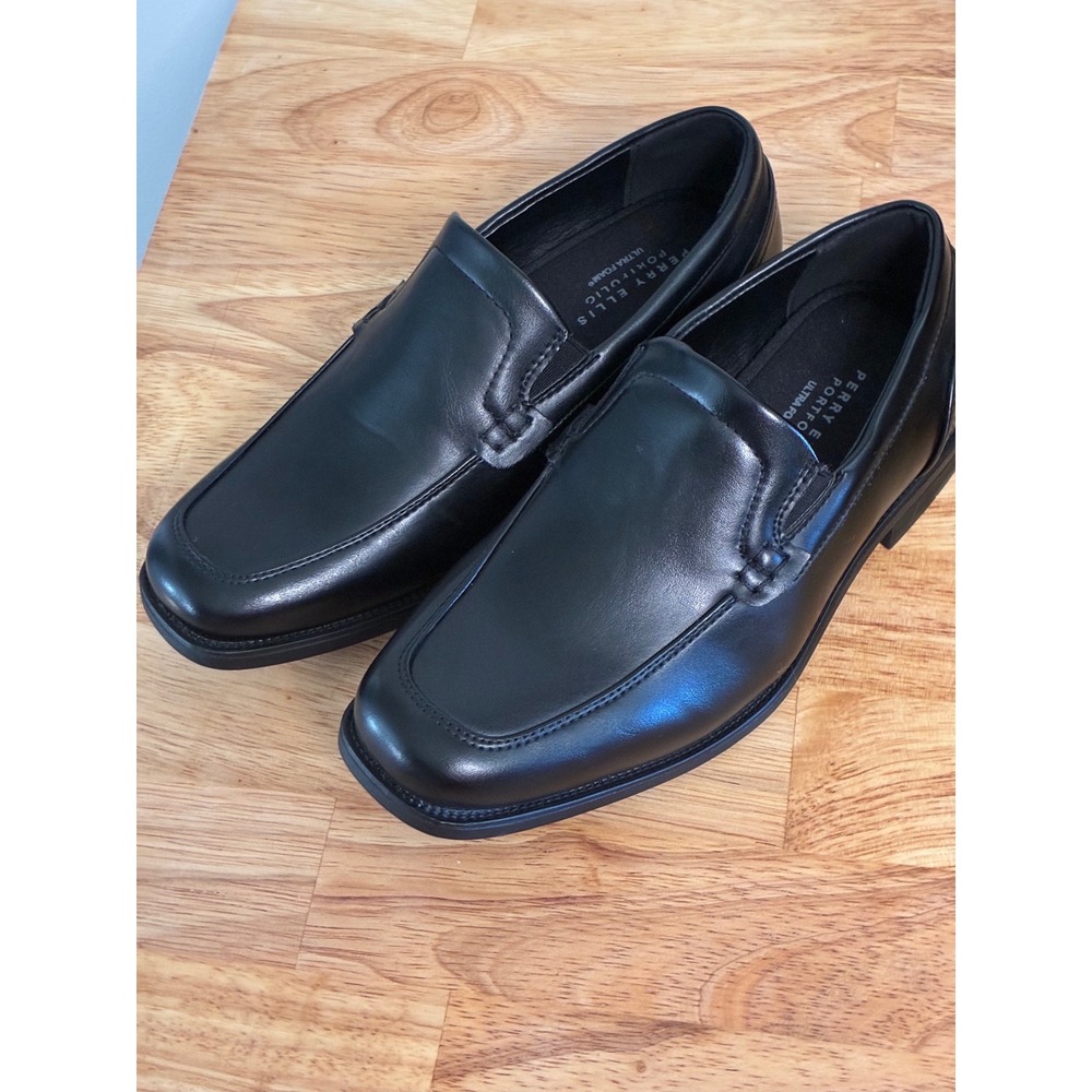 Perry Ellis Portfolio Sammy Slip On Dress Shoes Kids Black Square‎ Toe Size 1